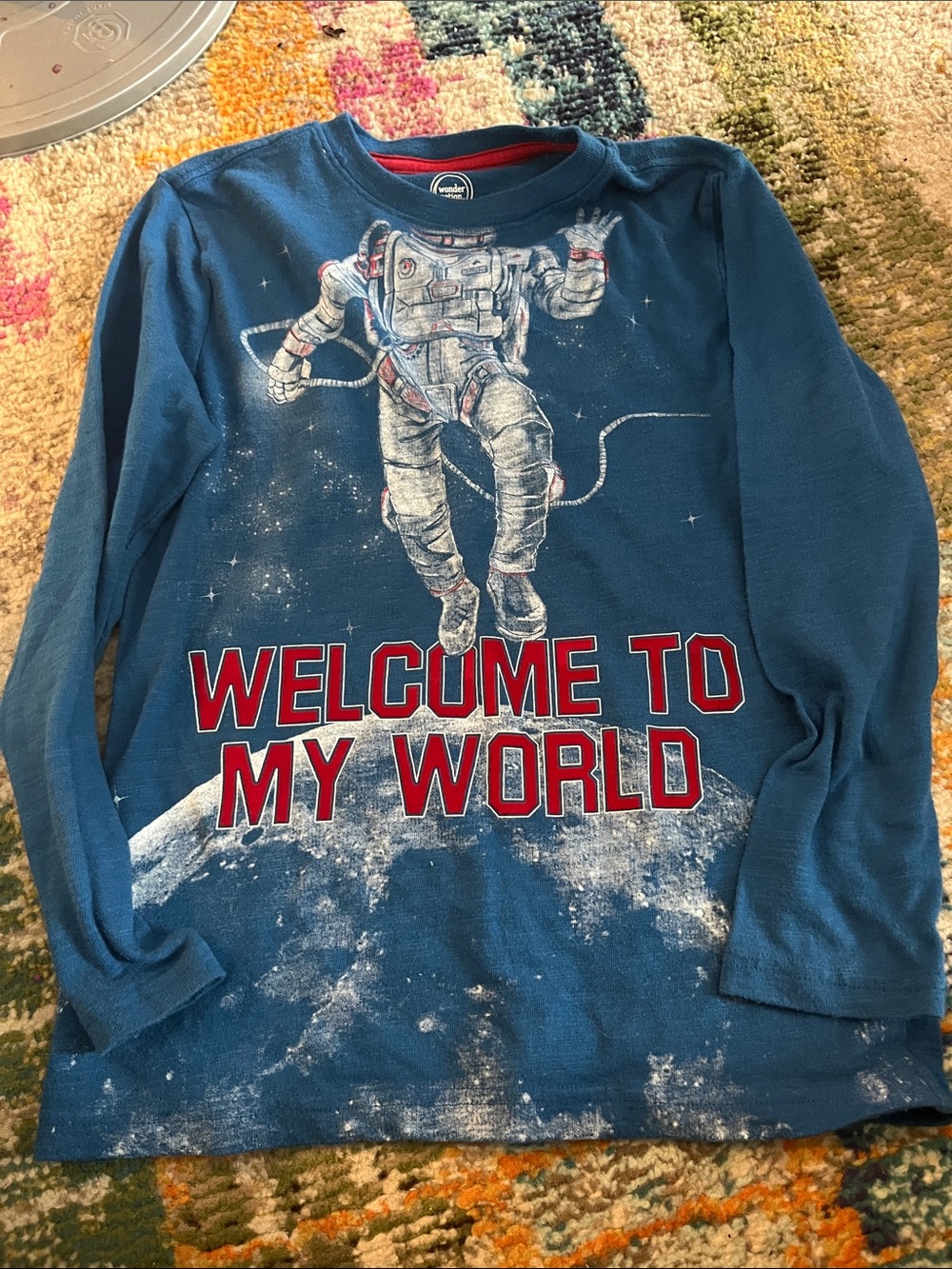 Blue Kids 'Welcome to My World' Astronaut Long Sleeve Tee sz 8 boys